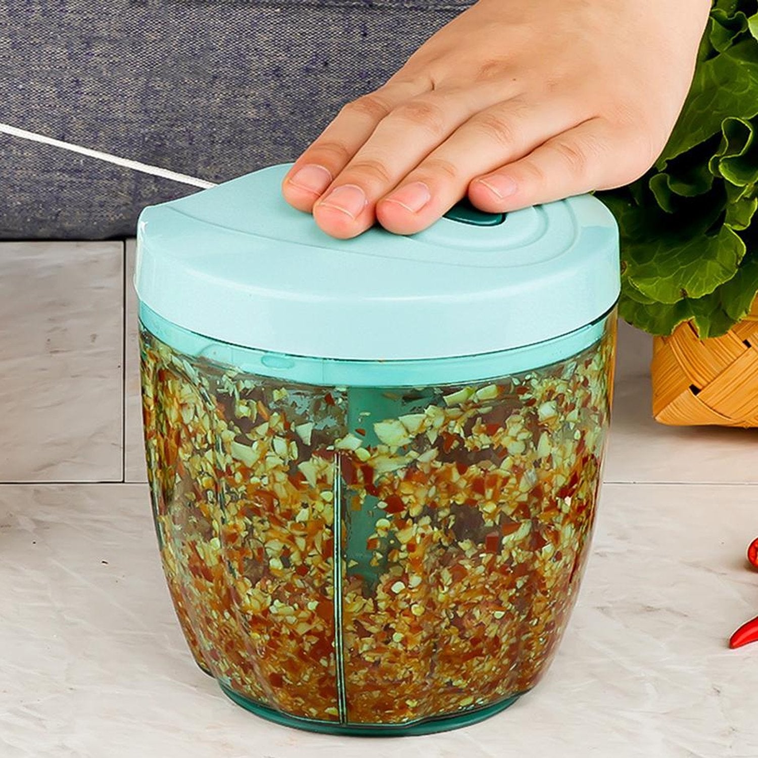 0065A Manual Stainless Steel Compact Extra Sharp Vegetable Chopper with 5 Blades (750 ml) 0065A Manual Stainless Steel Compact Extra Sharp Vegetable Chopper with 5 Blades (750 ml)